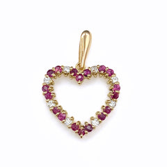 ハートモチーフ ペンダントトップ YG イエローゴールドメレダイヤ ルビー ペンダントトップ K18 ルビー メレダイヤ レディース 【中古】nbjwl