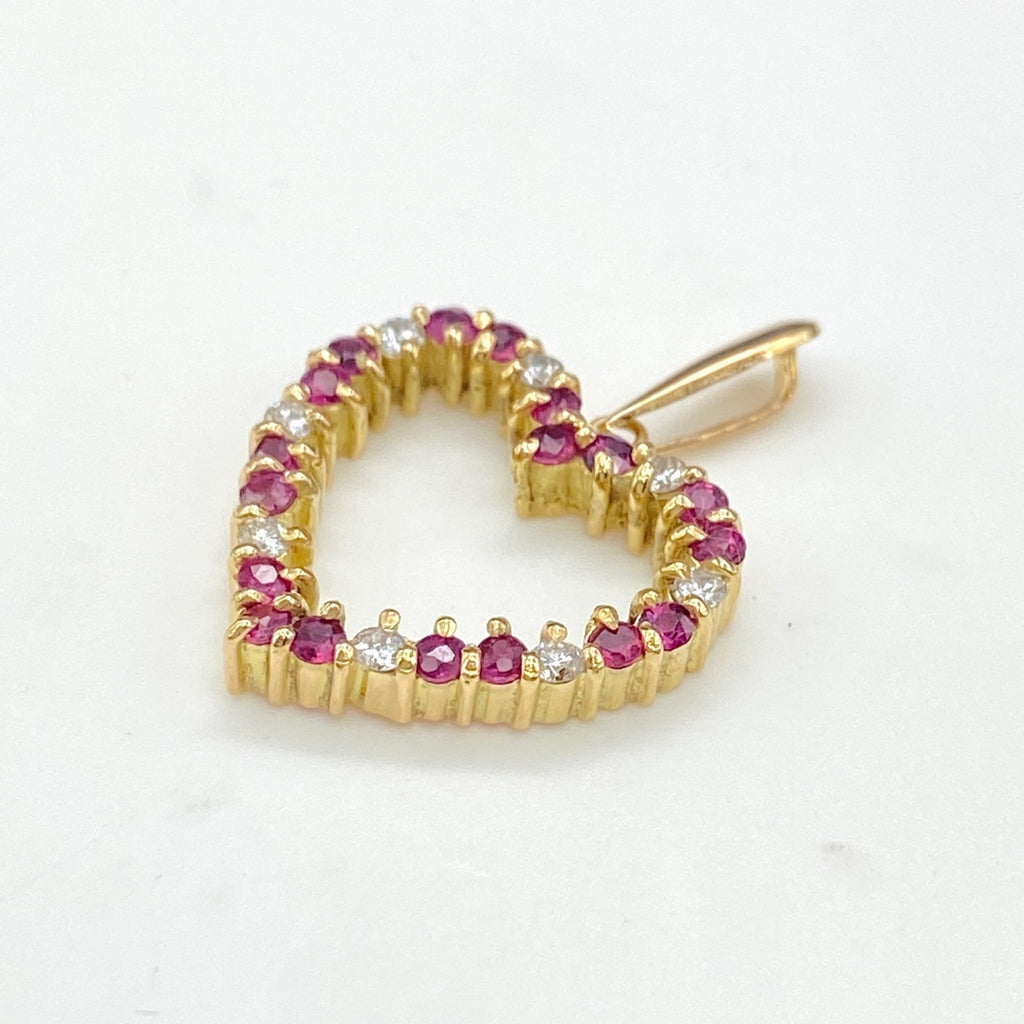 ハートモチーフ ペンダントトップ YG イエローゴールドメレダイヤ ルビー ペンダントトップ K18 ルビー メレダイヤ レディース 【中古】nbjwl