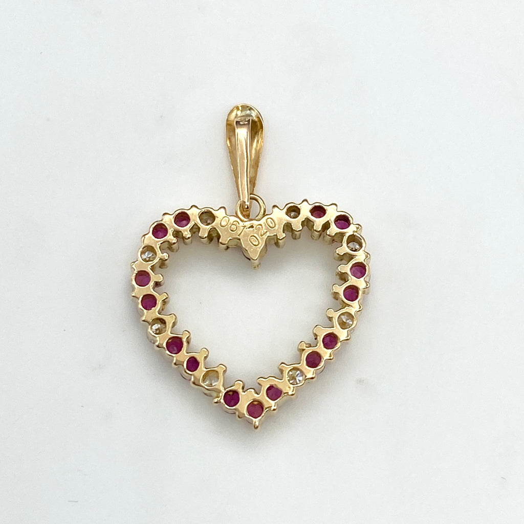 ハートモチーフ ペンダントトップ YG イエローゴールドメレダイヤ ルビー ペンダントトップ K18 ルビー メレダイヤ レディース 【中古】nbjwl