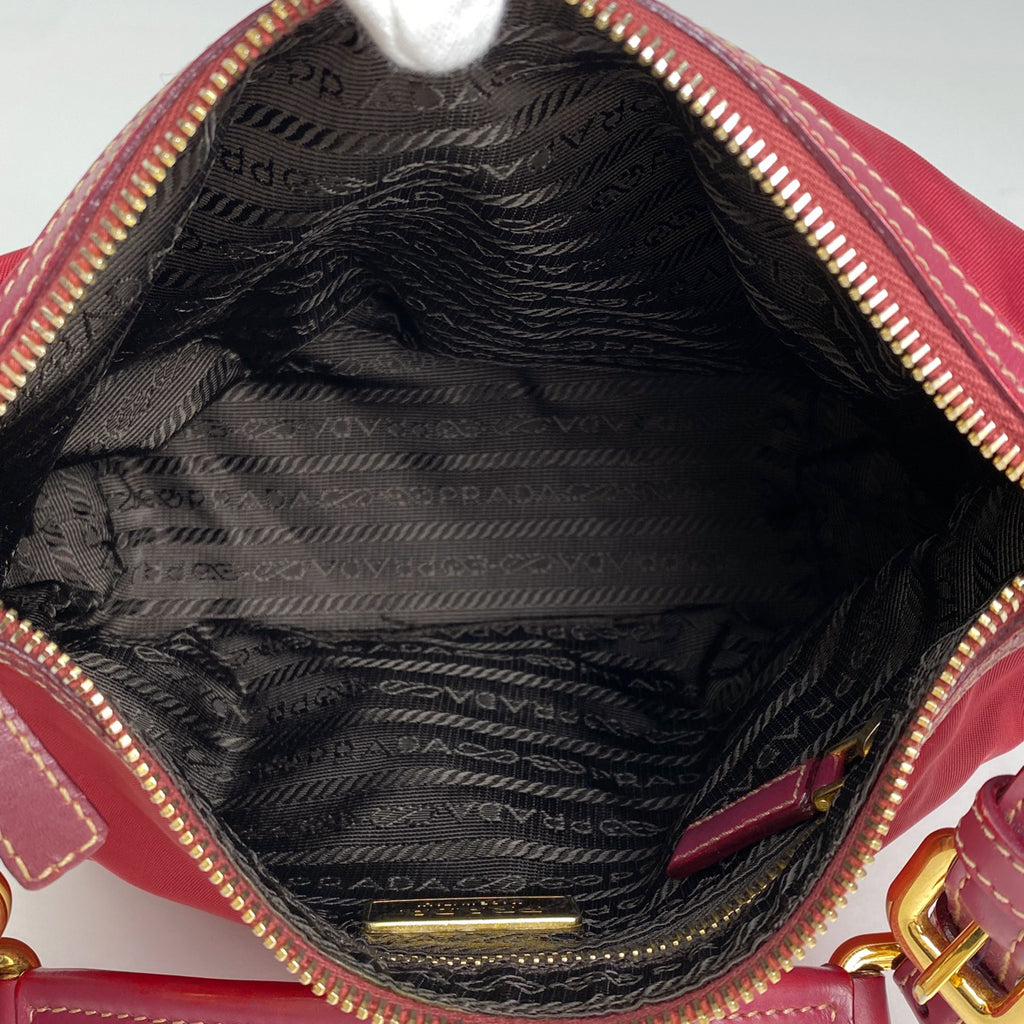 プラダ ロゴプレート ハンドバッグ 手提げ ショルダーバッグ ハンドバッグ ナイロン レッド レディース 【中古】brbag
