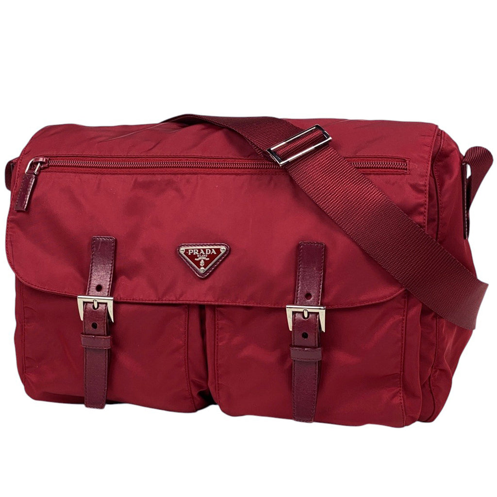 プラダ ロゴプレート ショルダーバッグ 斜め掛け ショルダーバッグ ナイロン レッド レディース 【中古】brbag
