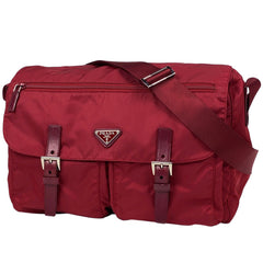 プラダ ロゴプレート ショルダーバッグ 斜め掛け ショルダーバッグ ナイロン レッド レディース 【中古】brbag