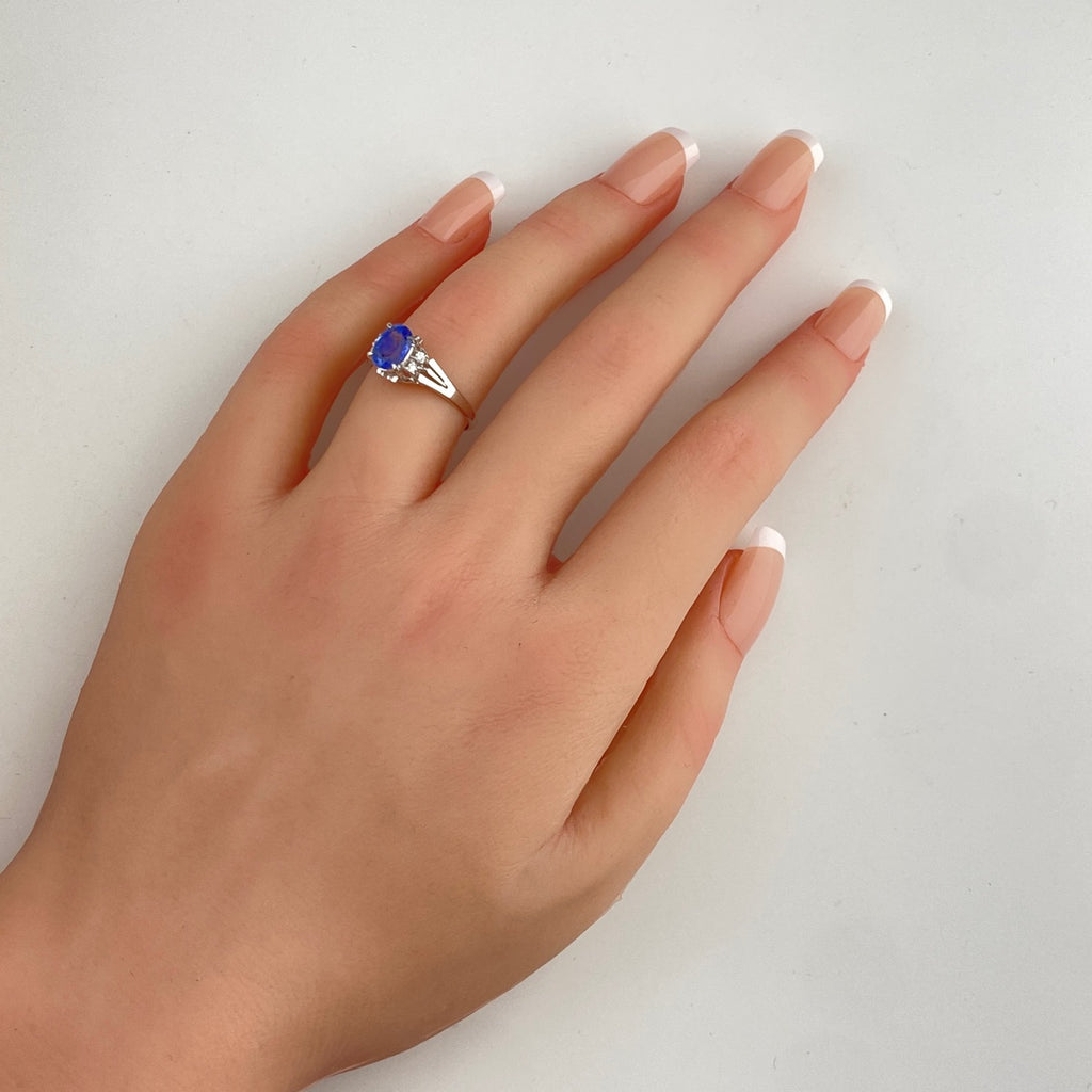 サファイア デザインリング プラチナ メレダイヤ 指輪 リング 13.5号 Pt900 サファイア ダイヤモンド レディース 【中古】nbjwl