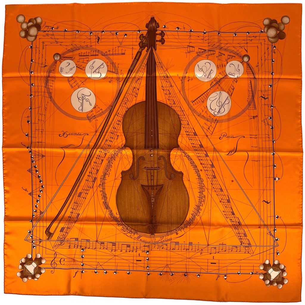 エルメス カレ 90 La Musique des Spheres 球体が奏でる音楽 スカーフ シルク オレンジ マルチカラー レディース 【中古】brbag