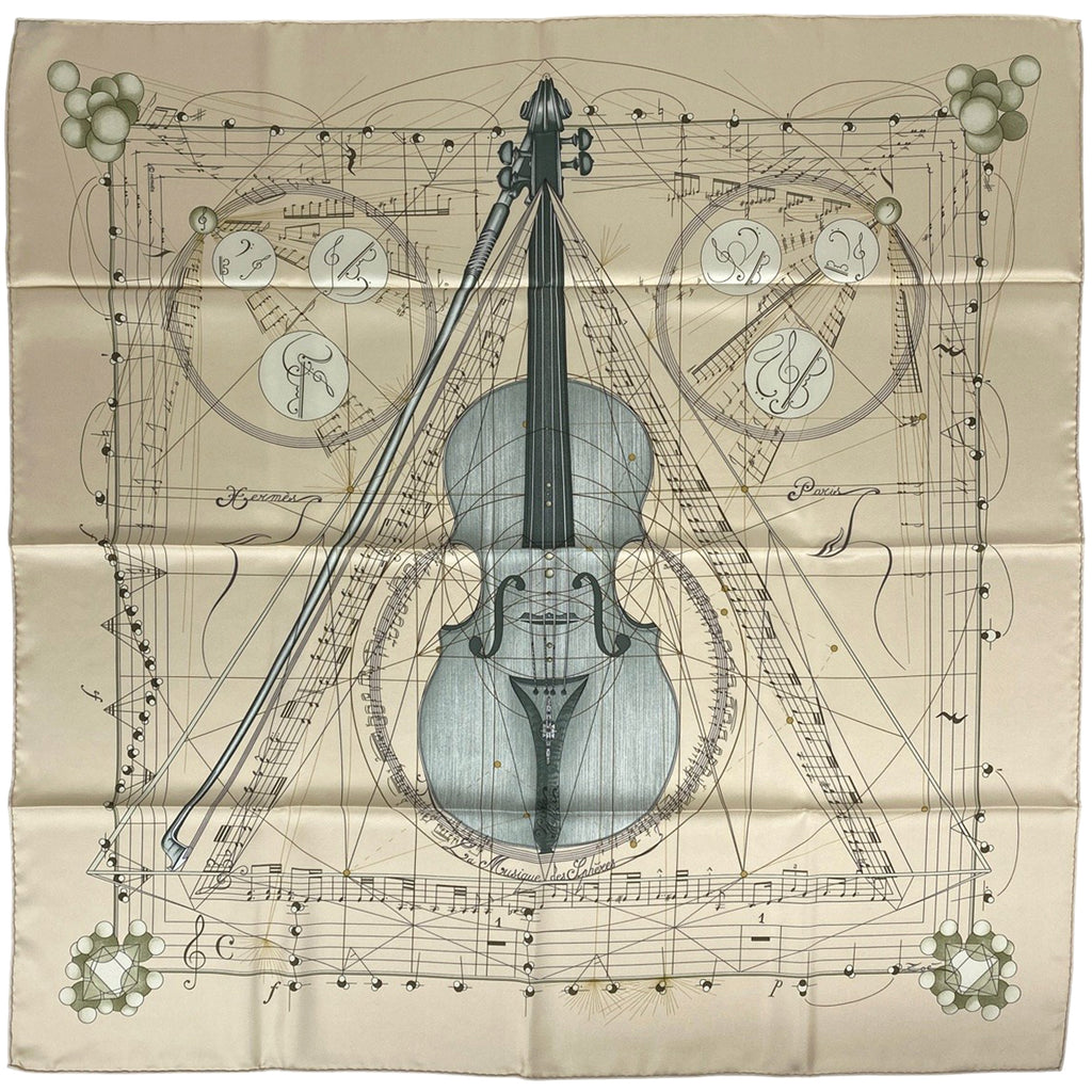 エルメス カレ90 La Musique des Spheres 球体が奏でる音楽 スカーフ シルク ベージュ マルチカラー レディース 【中古】brbag
