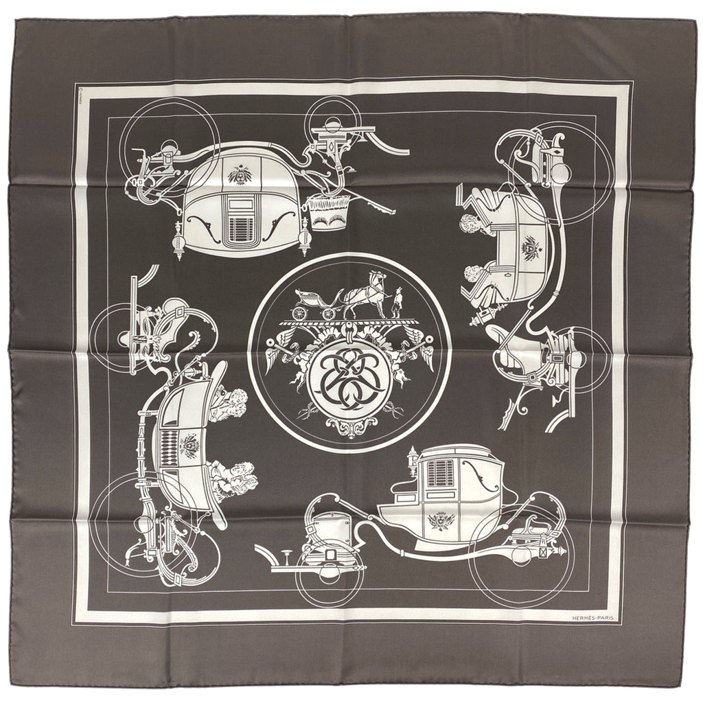 エルメス カレ 90 EX-LIBRIS エクスリブリス スカーフ シルク グレー レディース 【中古】brbag