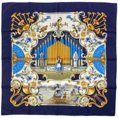 エルメス カレ 90 ORGAUPHONE ETAUTRES MECANIQUES パイプオルガンと機械仕掛けの楽器 スカーフ シルク ネイビー マルチカラー レディース 【中古】brbag