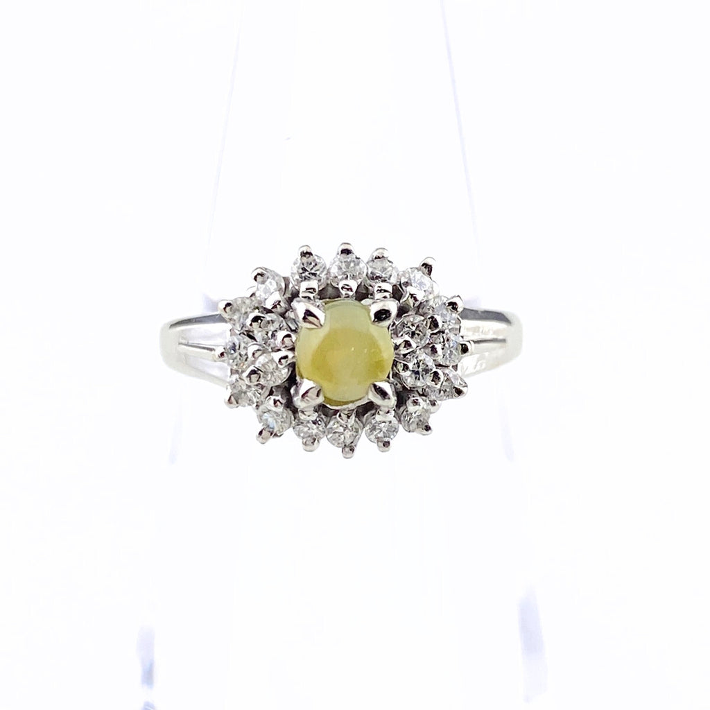 クリソベリルキャッツアイ デザインリング プラチナ 指輪 メレダイヤ リング Pt900 クリソベリルキャッツアイ ダイヤモンド レディース 【中古】nbjwl