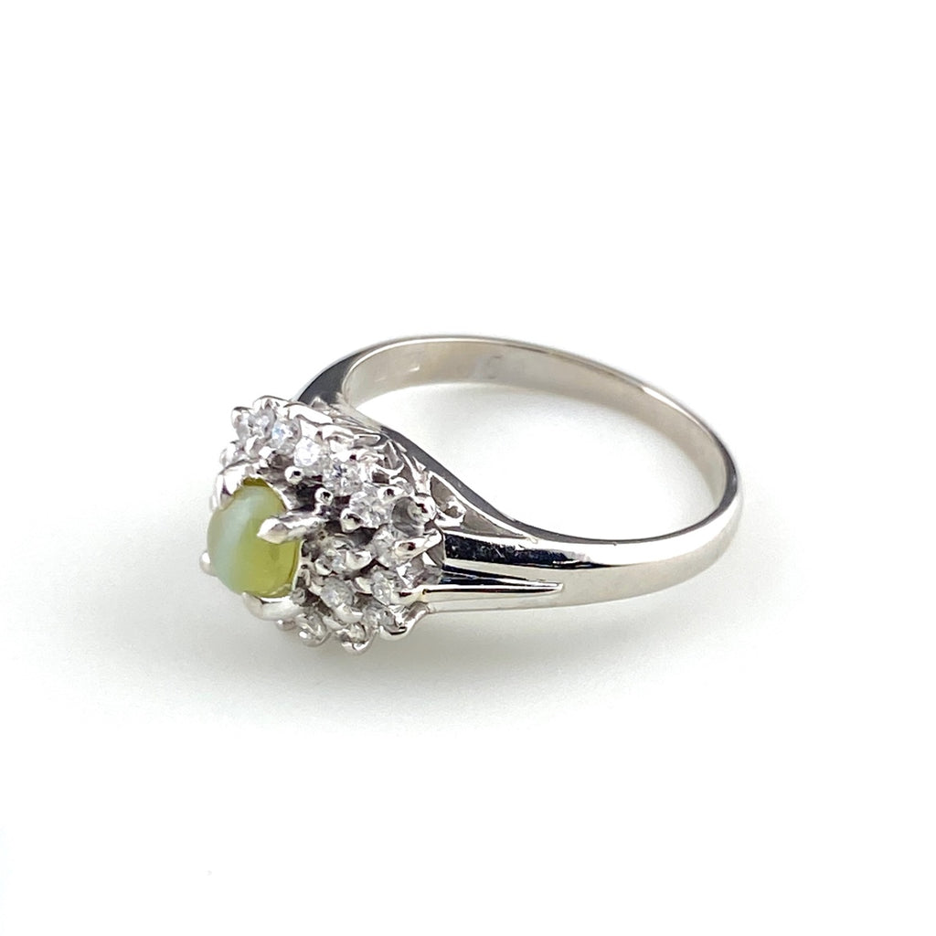 クリソベリルキャッツアイ デザインリング プラチナ 指輪 メレダイヤ リング Pt900 クリソベリルキャッツアイ ダイヤモンド レディース 【中古】nbjwl