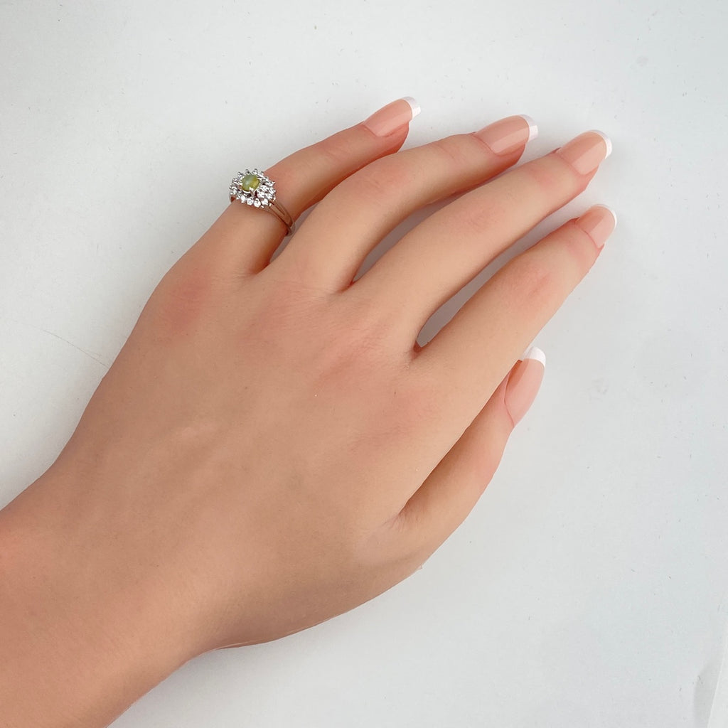 クリソベリルキャッツアイ デザインリング プラチナ 指輪 メレダイヤ リング Pt900 クリソベリルキャッツアイ ダイヤモンド レディース 【中古】nbjwl