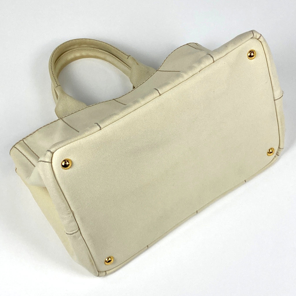 プラダ カナパ トート ハンドバッグ トートバッグ キャンバス アイボリー BN1877 レディース 【中古】brbag