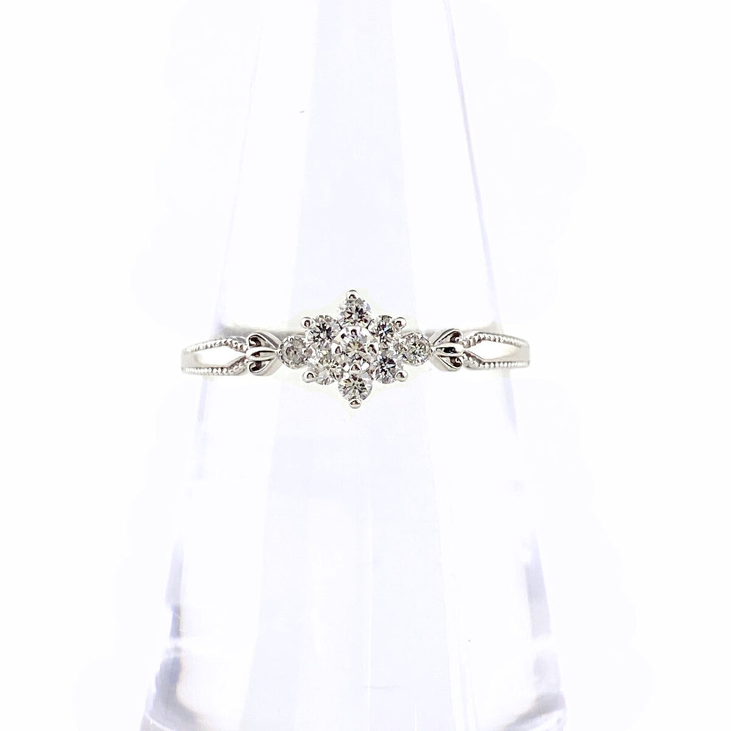フラワーモチーフ デザインリング 指輪 メレダイヤ 花 リング 11.5号 K10 ダイヤモンド レディース 【中古】nbjwl