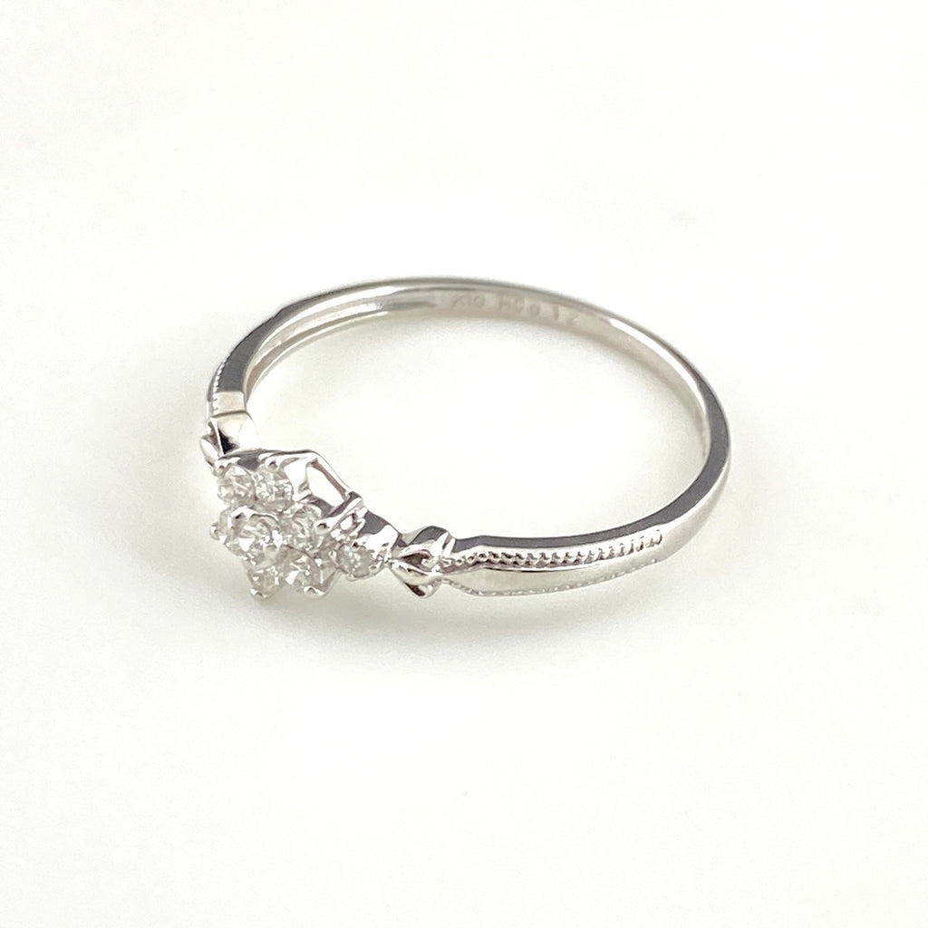 フラワーモチーフ デザインリング 指輪 メレダイヤ 花 リング 11.5号 K10 ダイヤモンド レディース 【中古】nbjwl