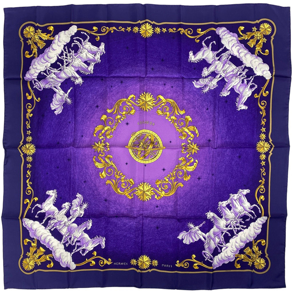 エルメス カレ 90 COSMOS 宇宙観 馬 スカーフ シルク ネイビー レディース 【中古】brbag