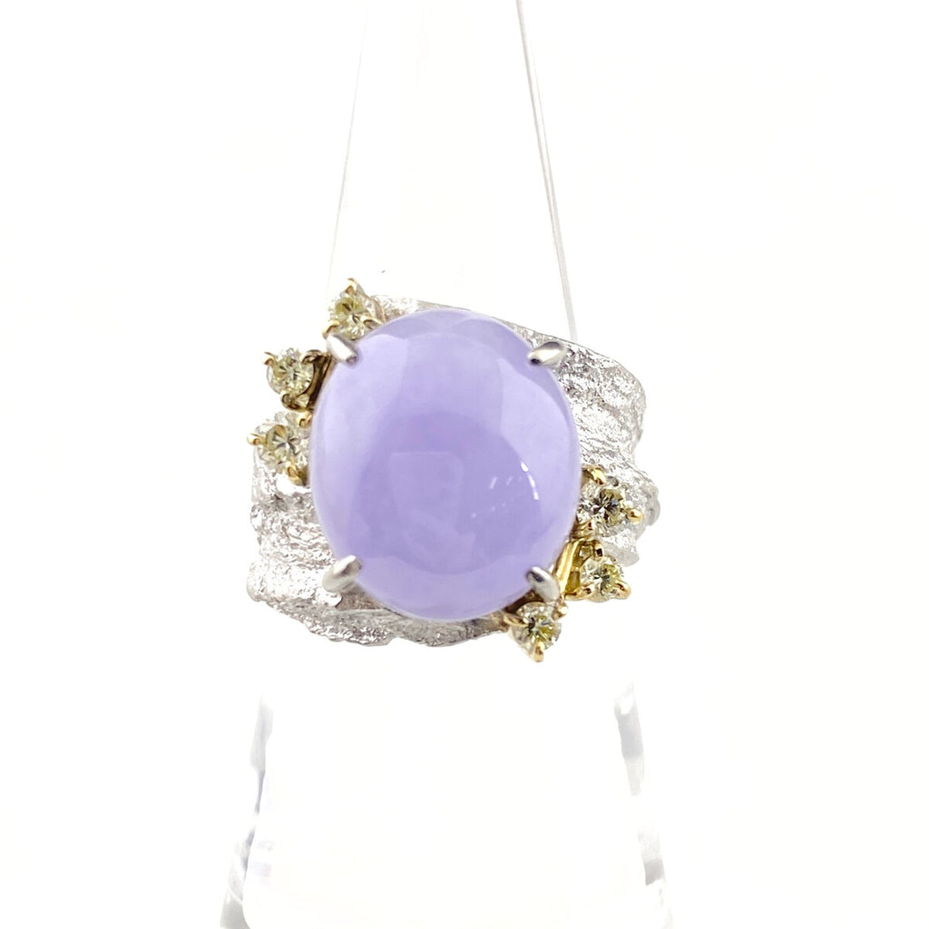 友安昭 ラベンダー翡翠 デザインリング プラチナ YG イエローゴールド 指輪 メレダイヤ リング 11.5号 Pt900 K18 ラベンダー翡翠 レディース 【中古】brjwl