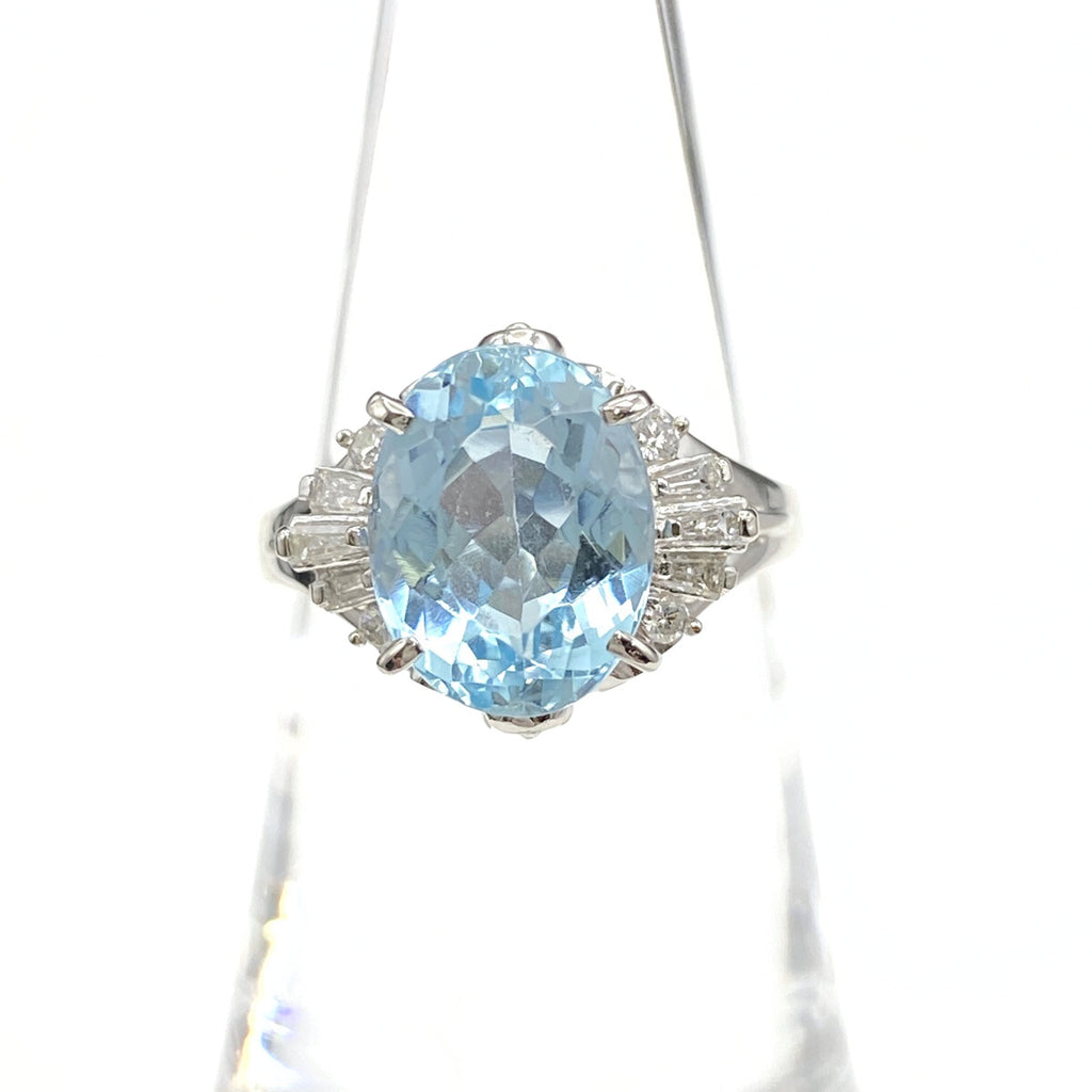 アクアマリン デザインリング プラチナ メレダイヤ 指輪 リング 12号 Pt900 アクアマリン ダイヤモンド レディース 【中古】nbjwl
