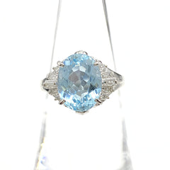 アクアマリン デザインリング プラチナ メレダイヤ 指輪 リング 12号 Pt900 アクアマリン ダイヤモンド レディース 【中古】nbjwl