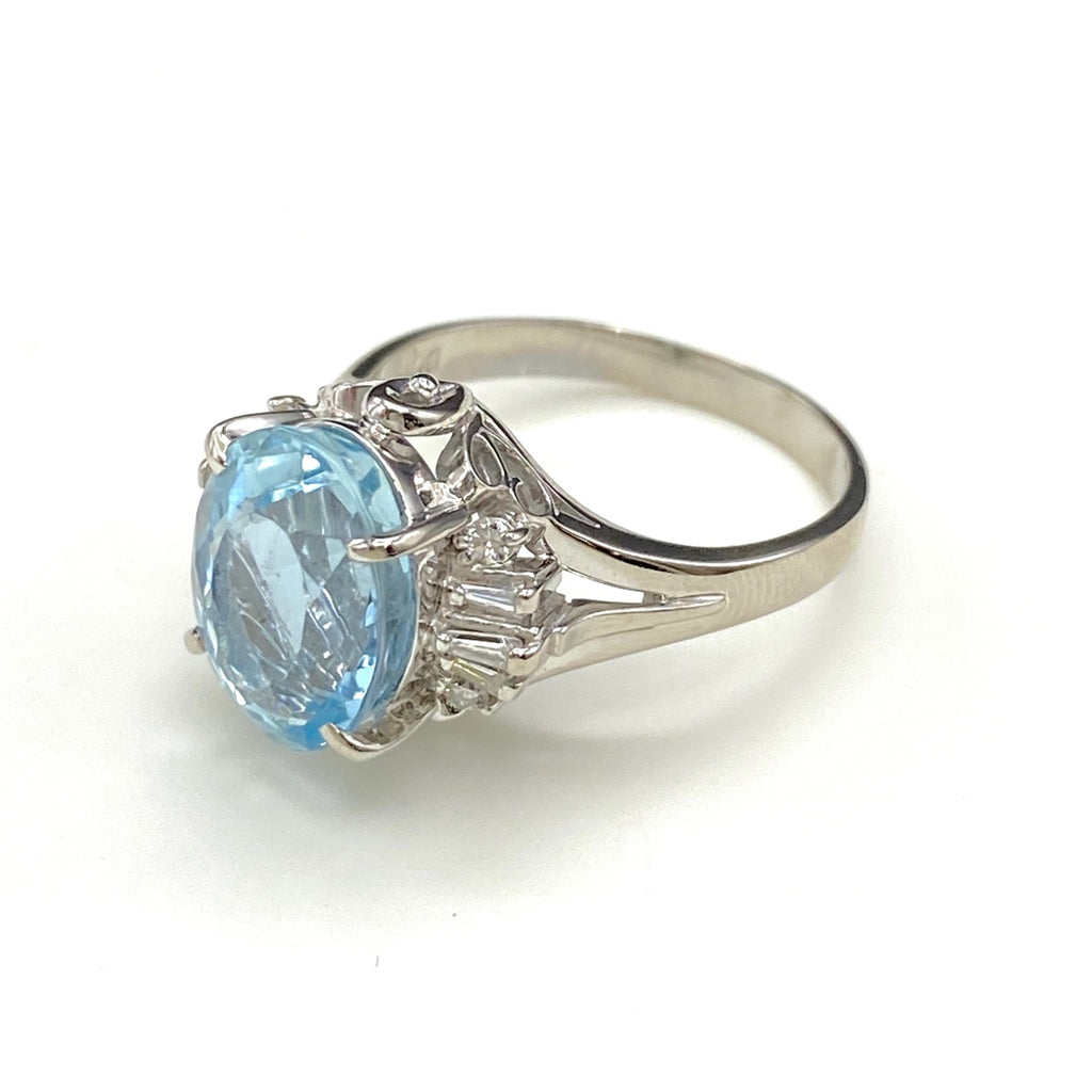 アクアマリン デザインリング プラチナ メレダイヤ 指輪 リング 12号 Pt900 アクアマリン ダイヤモンド レディース 【中古】nbjwl