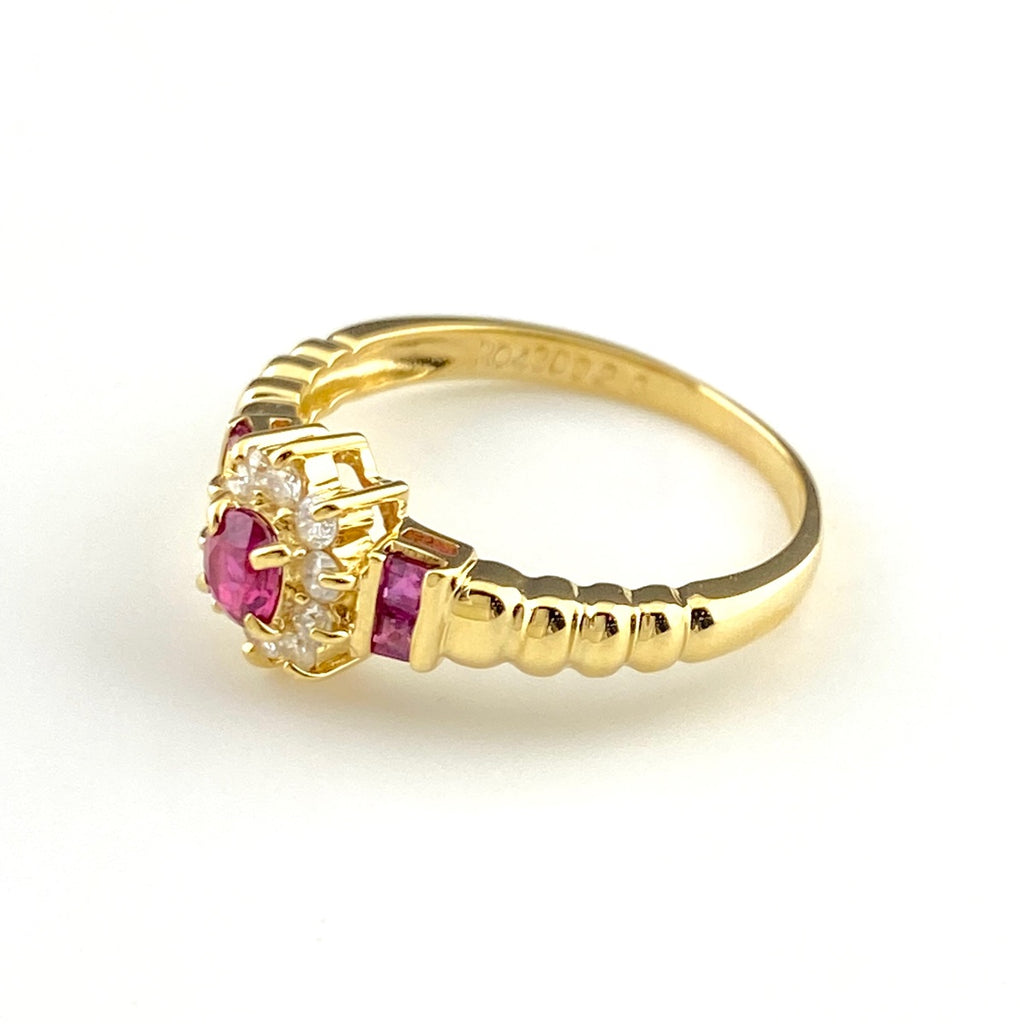 ルビー デザインリング YG イエローゴールド 指輪 メレダイヤ リング 12.5号 K18 ルビー ダイヤモンド レディース 【中古】nbjwl