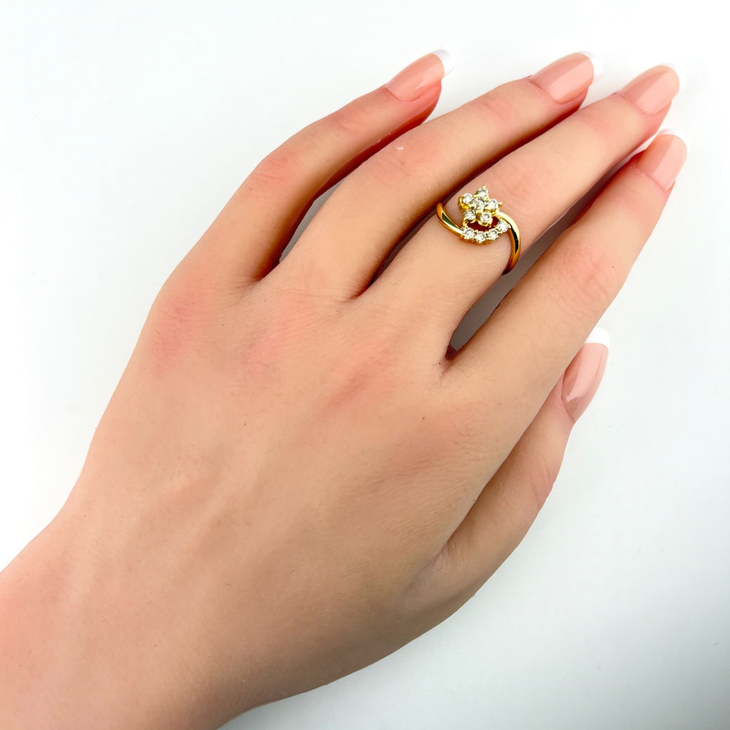 メレダイヤ デザインリング YG イエローゴールド 指輪 リング 12号 K18 ダイヤモンド レディース ノンブランドジュエリー 【中古】nbjwl