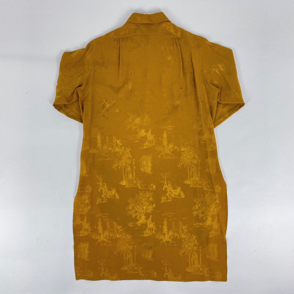 エルメス ボタンダウン チュニックシャツ ロング トップス 長袖シャツ 絹 マスタード レディース 【中古】brapp