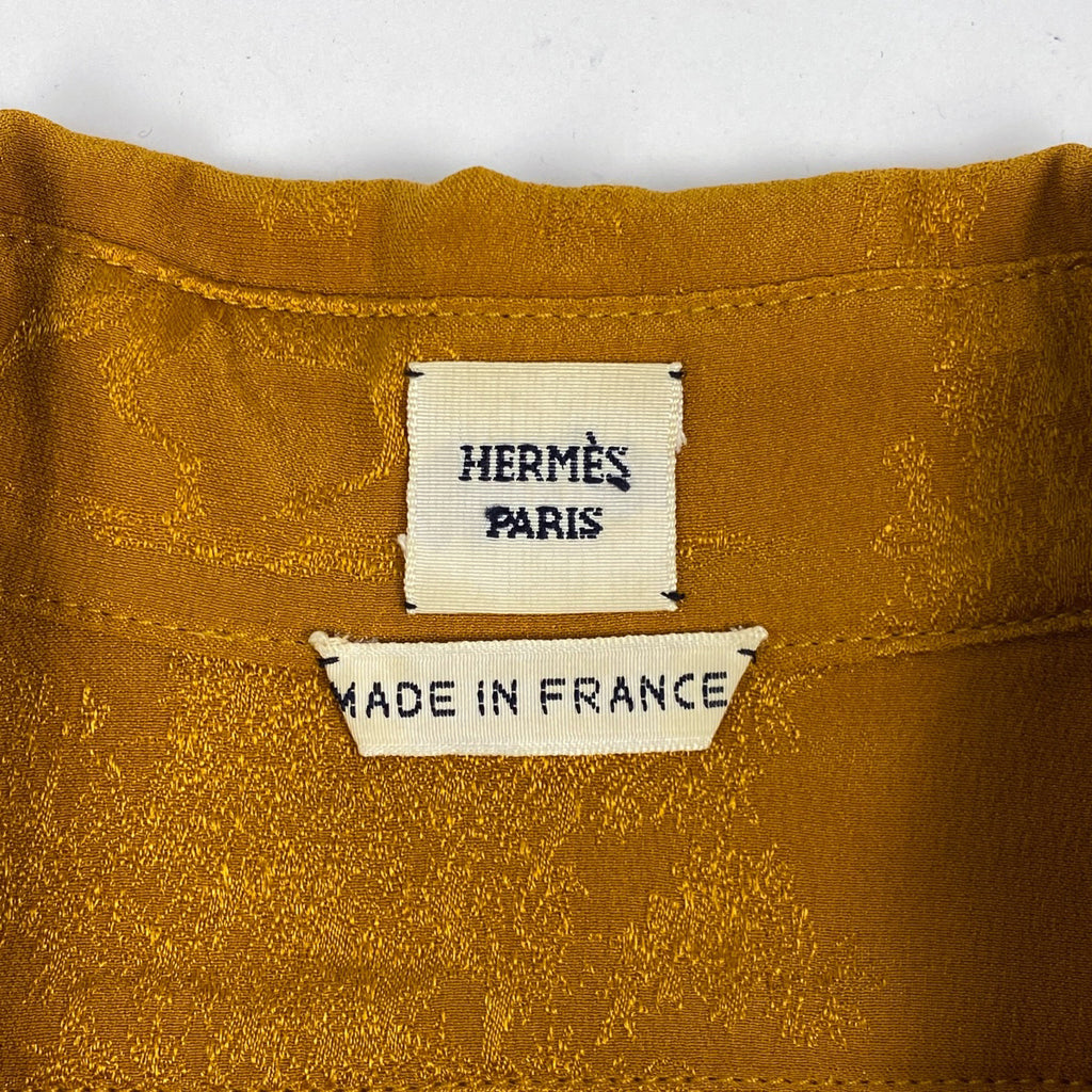 エルメス ボタンダウン チュニックシャツ ロング トップス 長袖シャツ 絹 マスタード レディース 【中古】brapp