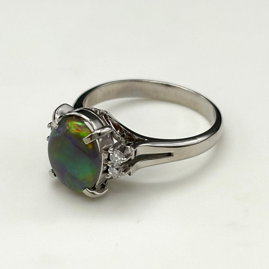 オパール デザインリング プラチナ 指輪 メレダイヤ リング 11.5号 Pt900 オパール ダイヤモンド レディース 【中古】nbjwl