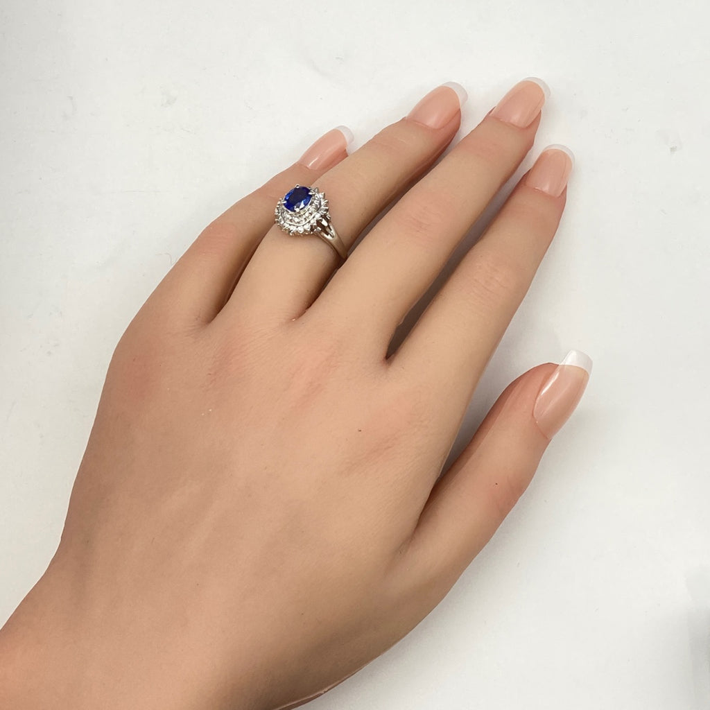 サファイア デザインリング プラチナ 指輪 メレダイヤ リング 11.5号 Pt900 サファイア ダイヤモンド レディース 【中古】nbjwl