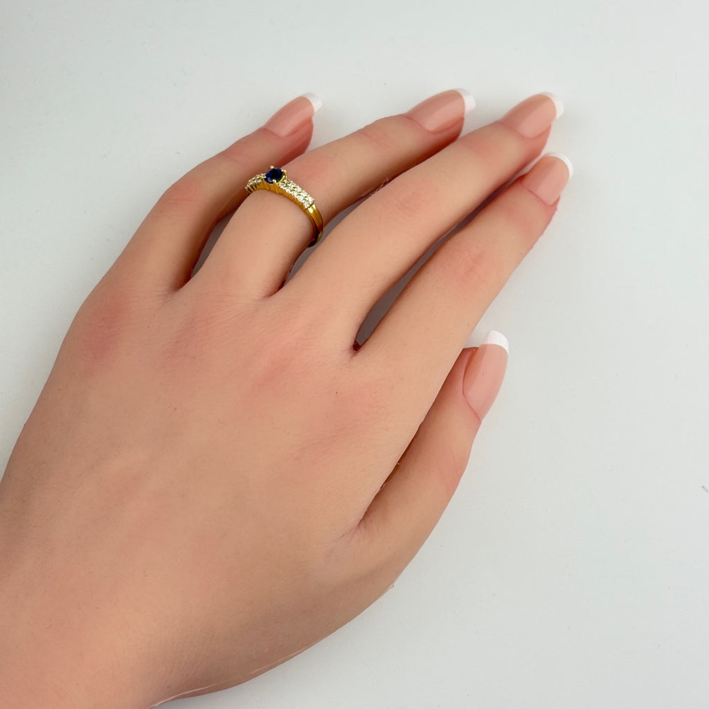 サファイア デザインリング YG イエローゴールド 指輪 メレダイヤ リング 12号 K18 サファイア ダイヤモンド レディース 【中古】nbjwl