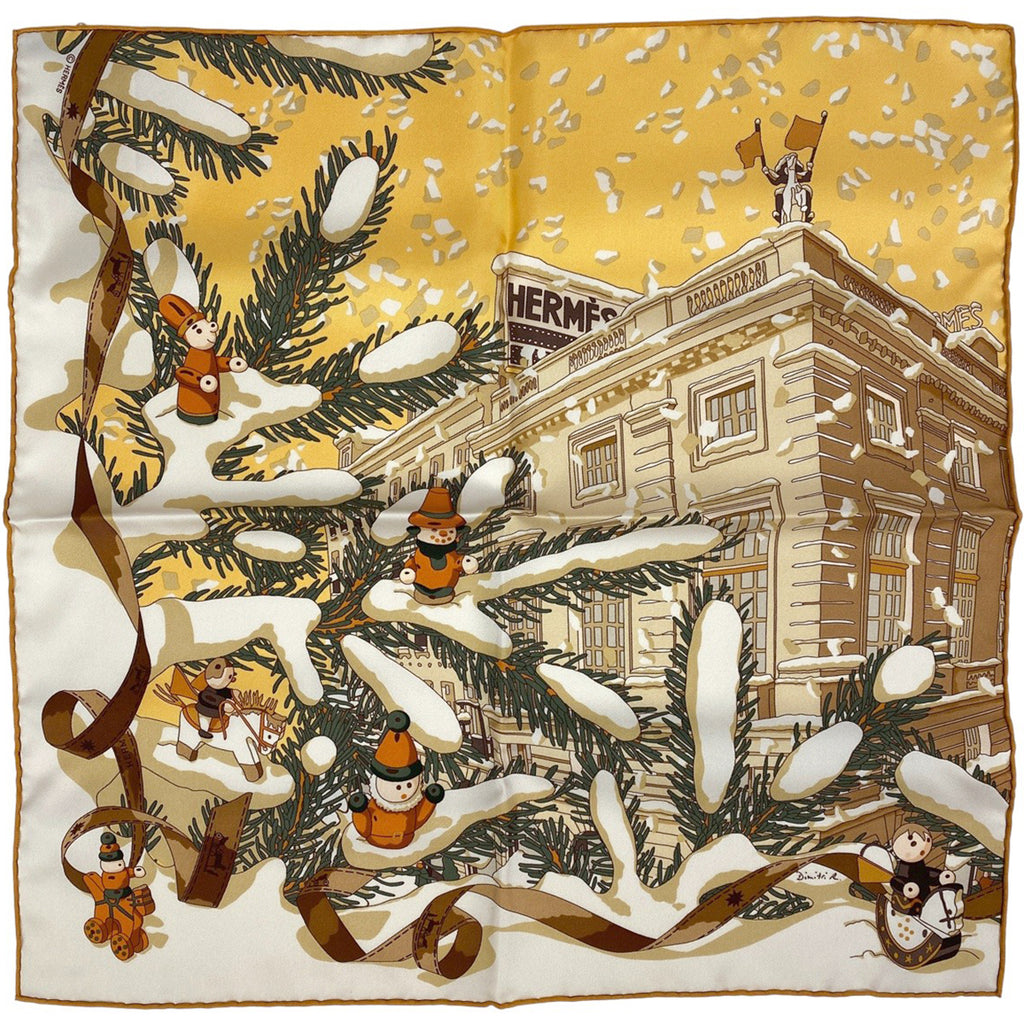 エルメス プチ カレ Noel au 24 Faubourg フォーブル24番地のクリスマス スカーフ シルク ブラウン マルチカラー レディース 【中古】brbag