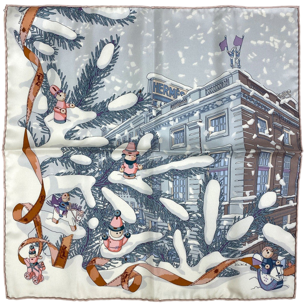 エルメス プチ カレ Noel au 24 Faubourg フォーブル24番地のクリスマス スカーフ シルク ホワイト ピンク マルチカラー レディース 【中古】brbag