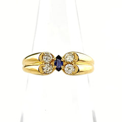 サファイア デザインリング YG イエローゴールド 指輪 メレダイヤ リング 10号 K18 サファイア ダイヤモンド レディース ノンブランドジュエリー 【中古】nbjwl