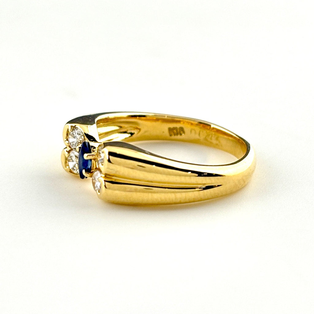 サファイア デザインリング YG イエローゴールド 指輪 メレダイヤ リング 10号 K18 サファイア ダイヤモンド レディース ノンブランドジュエリー 【中古】nbjwl