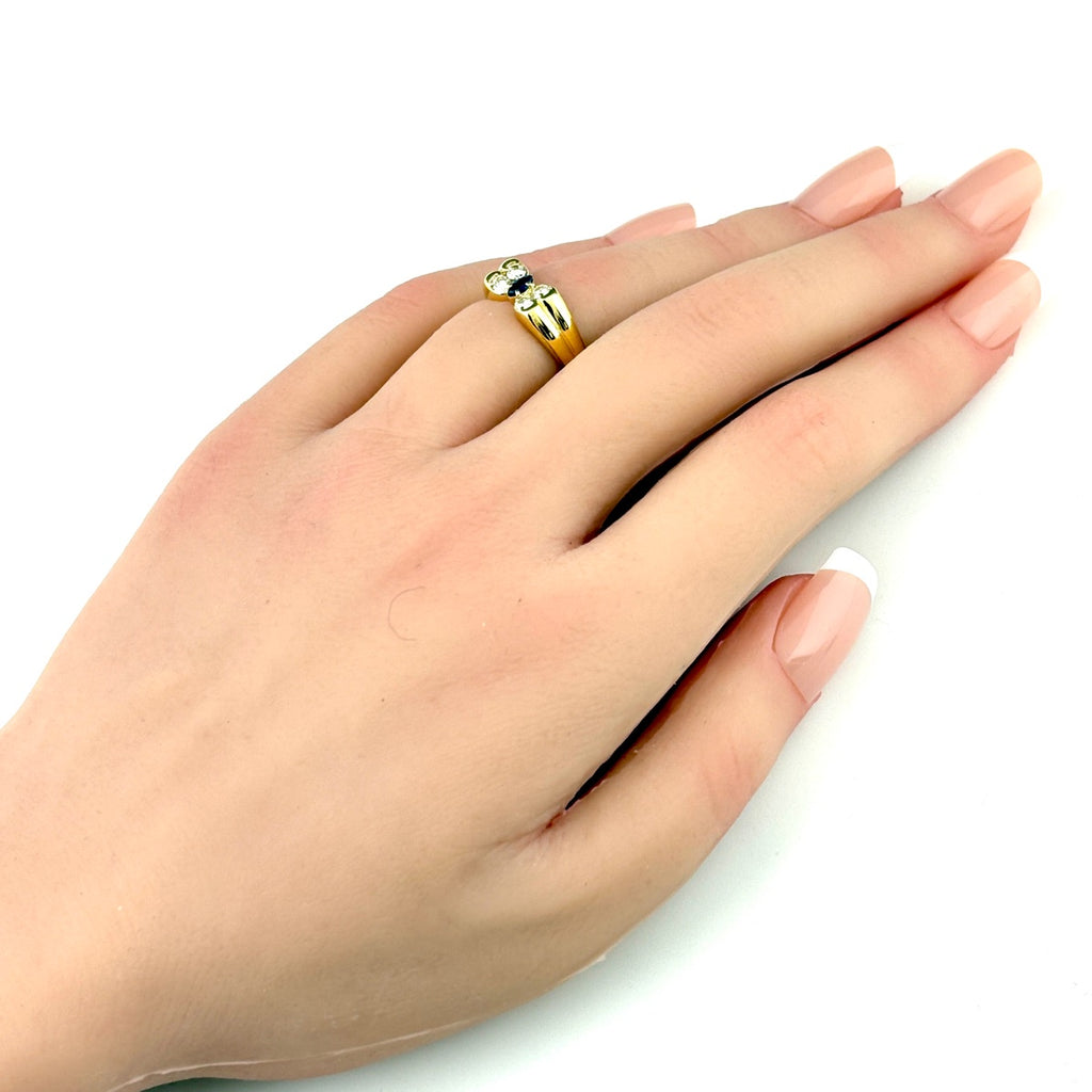 サファイア デザインリング YG イエローゴールド 指輪 メレダイヤ リング 10号 K18 サファイア ダイヤモンド レディース ノンブランドジュエリー 【中古】nbjwl