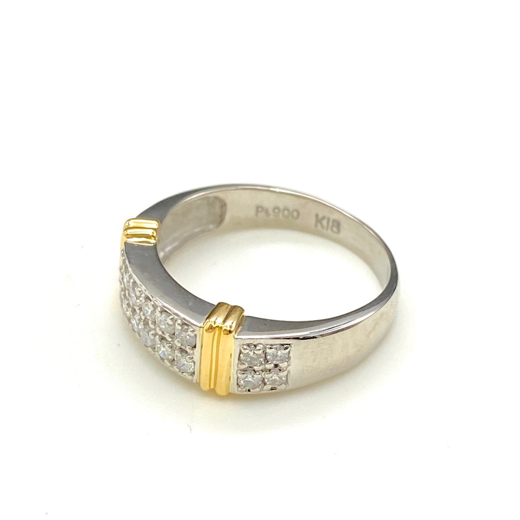 メレダイヤ デザインリング プラチナ YG イエローゴールド 指輪 リング 11号 Pt900 K18 ダイヤモンド レディース 【中古】nbjwl
