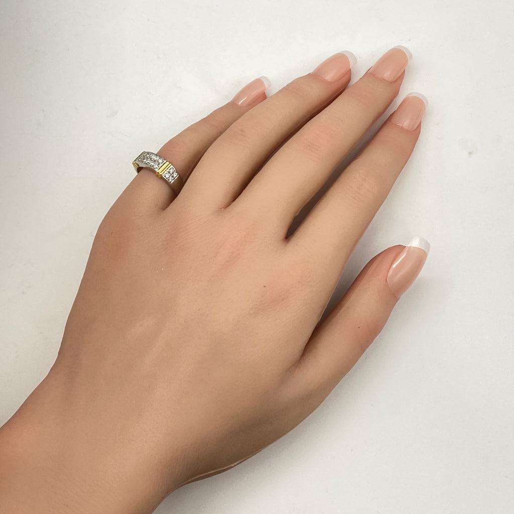 メレダイヤ デザインリング プラチナ YG イエローゴールド 指輪 リング 11号 Pt900 K18 ダイヤモンド レディース 【中古】nbjwl