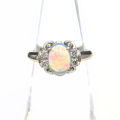 ウォーターオパール デザインリング プラチナ メレダイヤ 指輪 リング 8号 Pt900 オパール ダイヤモンド レディース 【中古】nbjwl