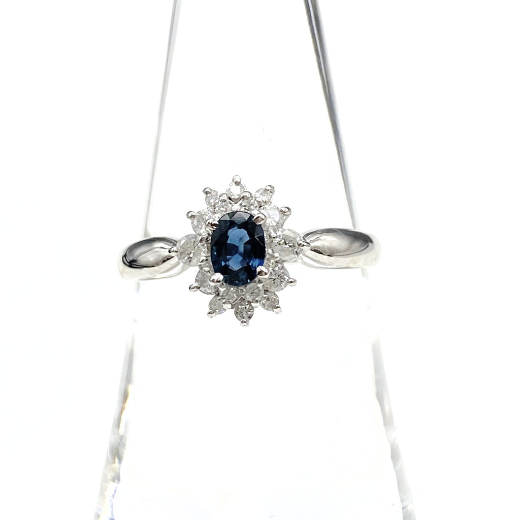 サファイア デザインリング プラチナ メレダイヤ 指輪 リング 15号 Pt900 サファイア レディース 【中古】nbjwl