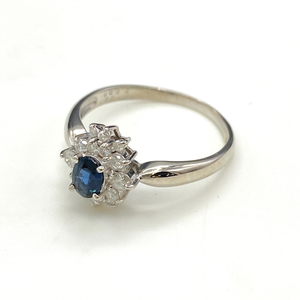 サファイア デザインリング プラチナ メレダイヤ 指輪 リング 15号 Pt900 サファイア レディース 【中古】nbjwl