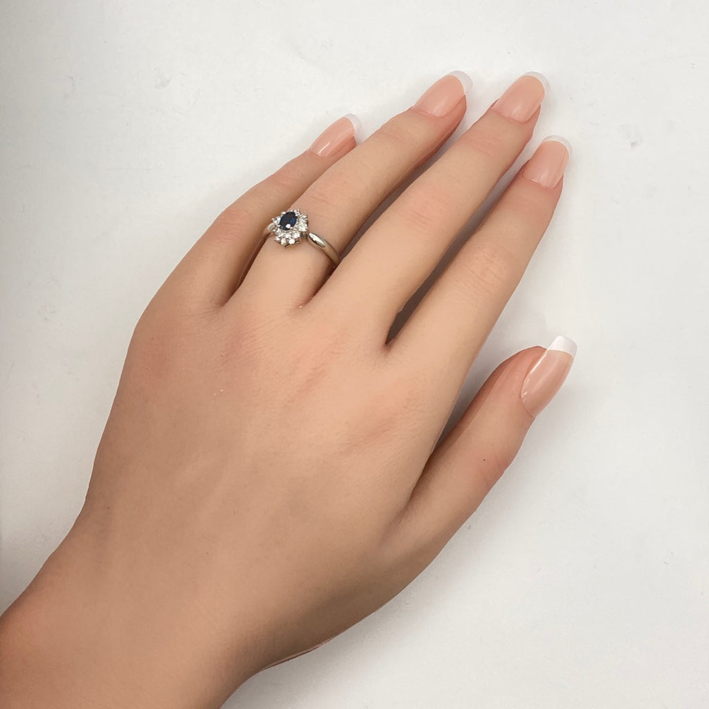 サファイア デザインリング プラチナ メレダイヤ 指輪 リング 15号 Pt900 サファイア レディース 【中古】nbjwl