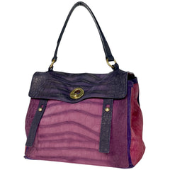 イヴ・サンローラン ミューズトゥ ハンドバッグ 型押し ワンショルダー ハンドバッグ レザー パープル 197149 レディース 【中古】brbag