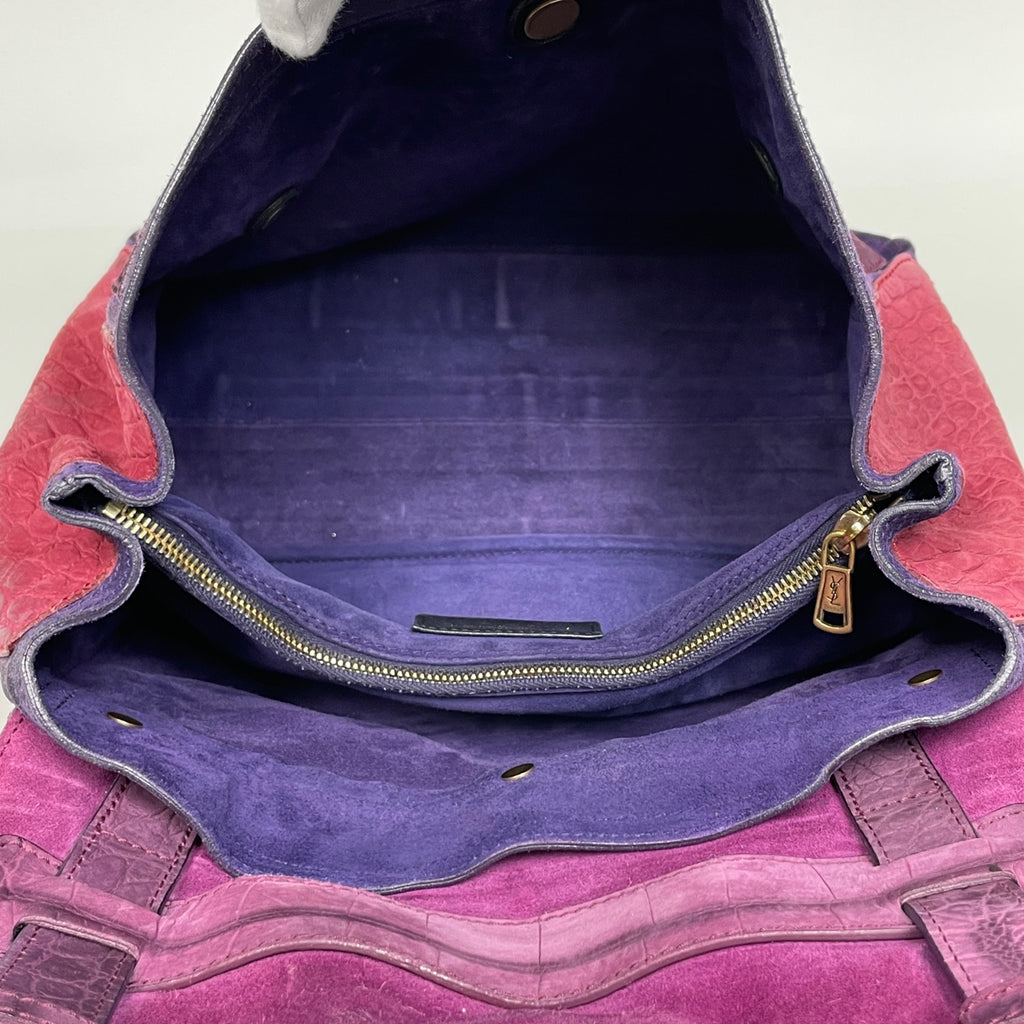 イヴ・サンローラン ミューズトゥ ハンドバッグ 型押し ワンショルダー ハンドバッグ レザー パープル 197149 レディース 【中古】brbag