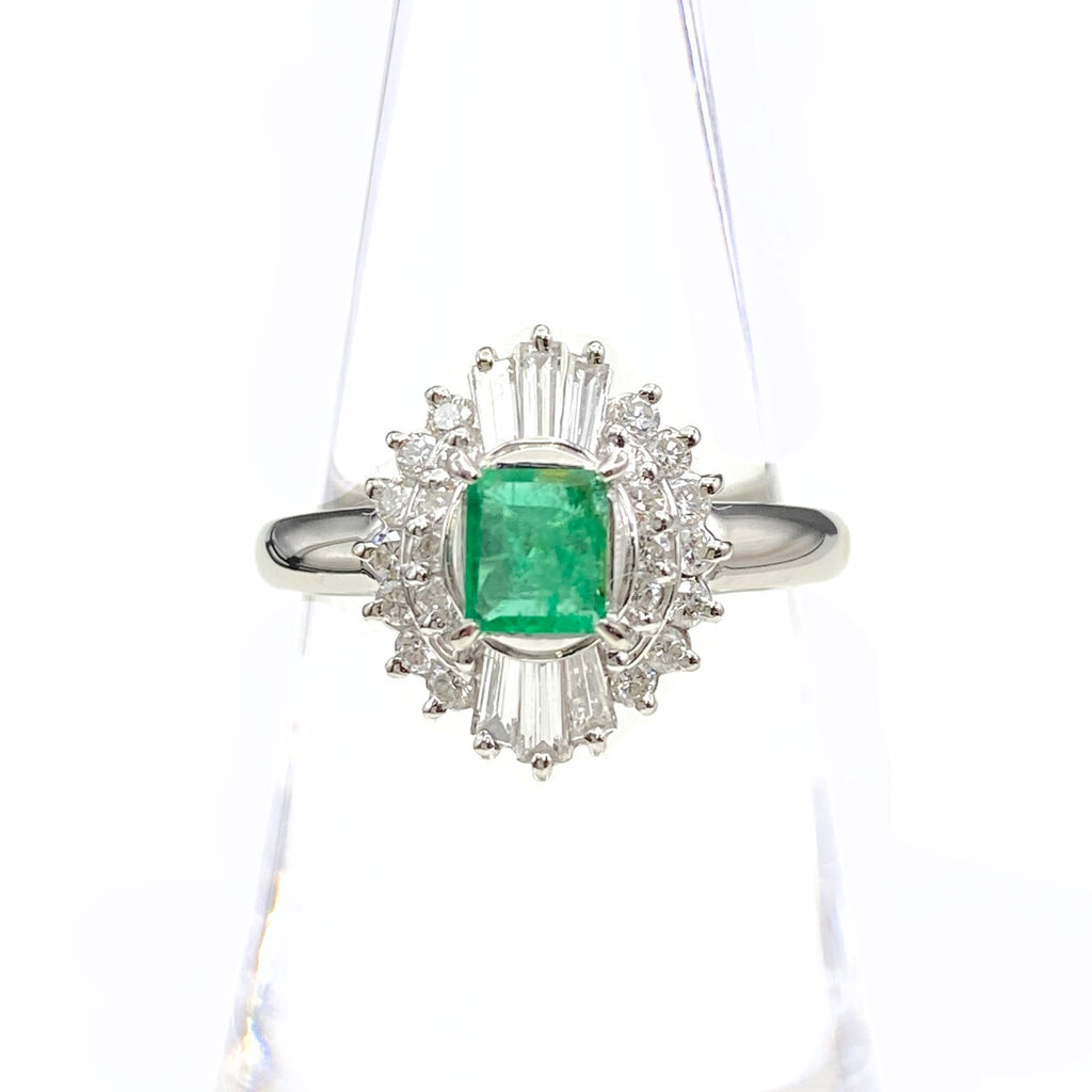 【状態良好】 エメラルド リング プラチナ 指輪 メレダイヤ 13.5号 Pt900 ダイヤモンド レディース 【中古】nbjwl