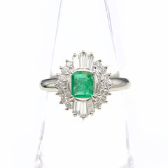 【状態良好】 エメラルド リング プラチナ 指輪 メレダイヤ 13.5号 Pt900 ダイヤモンド レディース 【中古】nbjwl