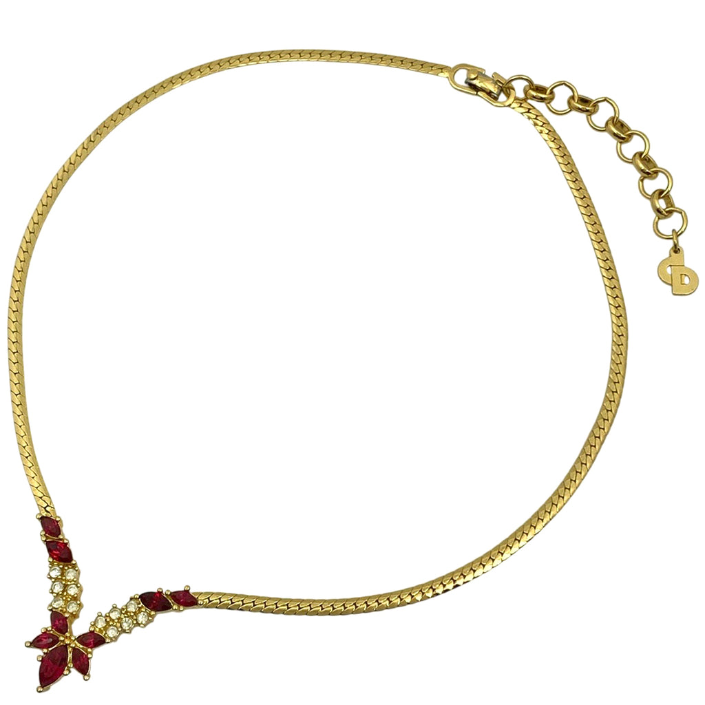 クリスチャンディオール デザイン ネックレス GP ゴールド レッド レディース 【中古】bracc
