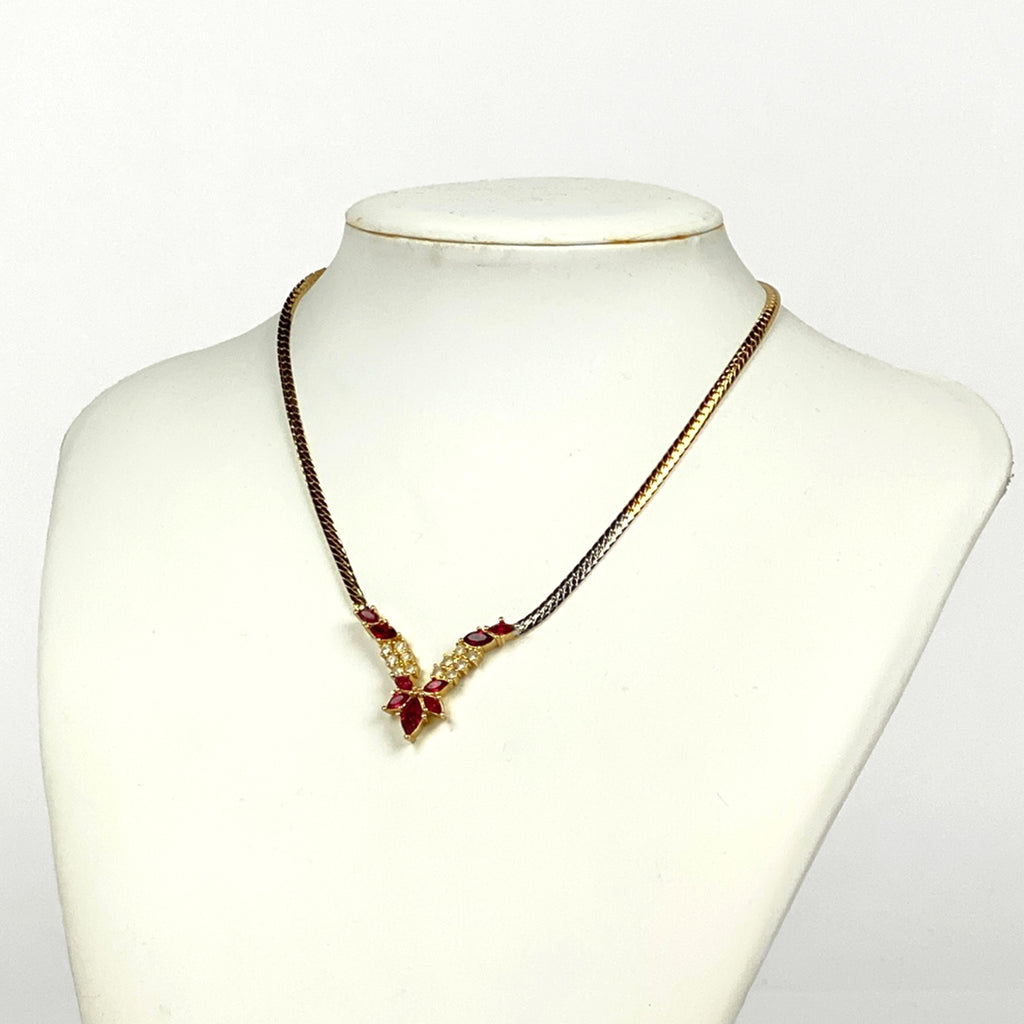 クリスチャンディオール デザイン ネックレス GP ゴールド レッド レディース 【中古】bracc