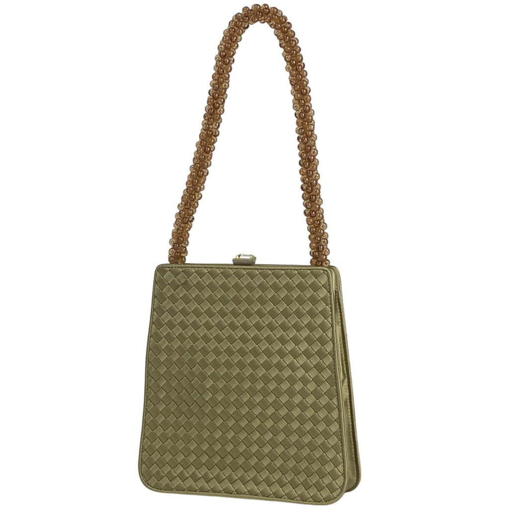 ボッテガヴェネタ イントレチャート ハンドバッグ がま口 ビーズ ミニ ハンドバッグ サテン ゴールド レディース 【中古】brbag