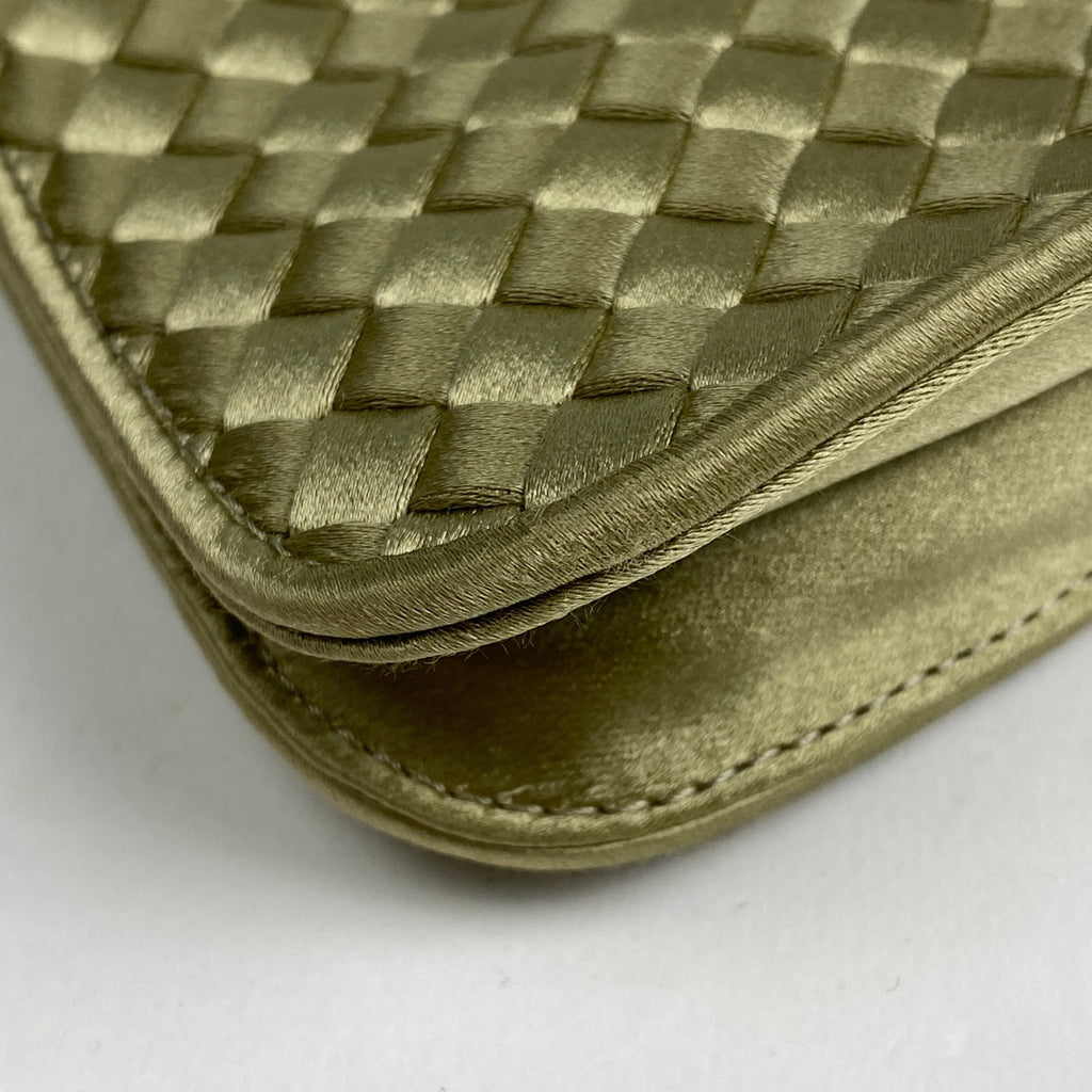 ボッテガヴェネタ イントレチャート ハンドバッグ がま口 ビーズ ミニ ハンドバッグ サテン ゴールド レディース 【中古】brbag