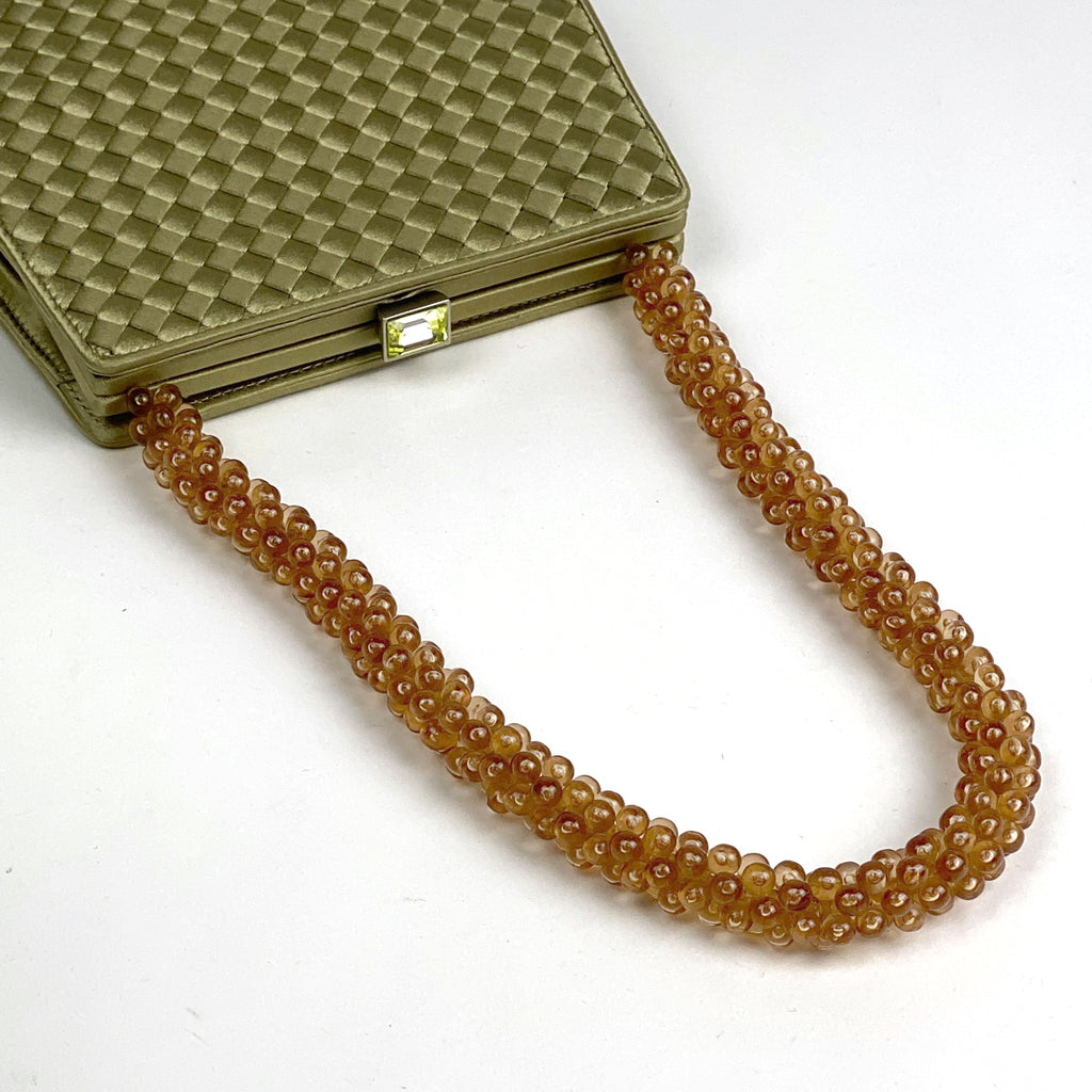 ボッテガヴェネタ イントレチャート ハンドバッグ がま口 ビーズ ミニ ハンドバッグ サテン ゴールド レディース 【中古】brbag