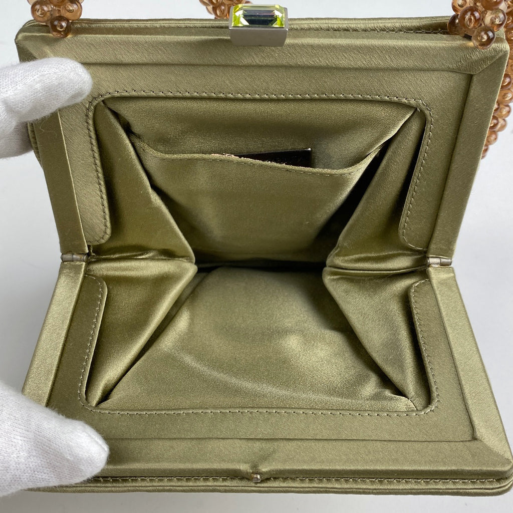 ボッテガヴェネタ イントレチャート ハンドバッグ がま口 ビーズ ミニ ハンドバッグ サテン ゴールド レディース 【中古】brbag